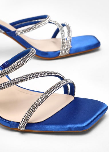 Quiz Blue Diamante Strappy Block Heeled Sandals