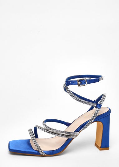 Quiz Blue Diamante Strappy Block Heeled Sandals