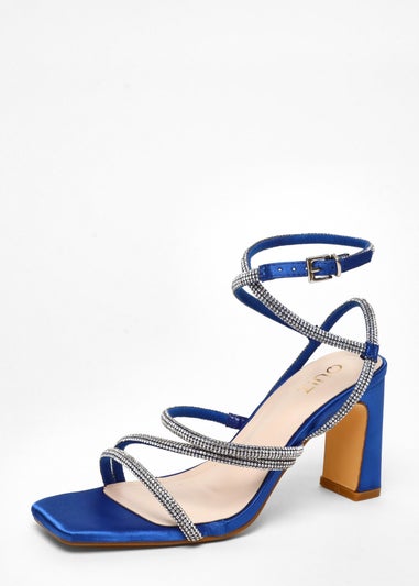 Quiz Blue Diamante Strappy Block Heeled Sandals