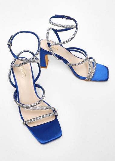 Quiz Blue Diamante Strappy Block Heeled Sandals