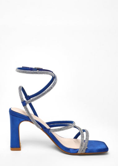 Quiz Blue Diamante Strappy Block Heeled Sandals