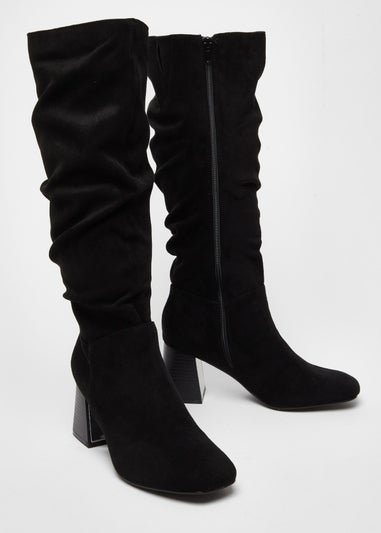 Quiz Black Faux Suede Ruched Heeled Boots