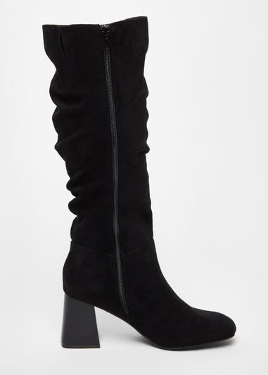 Quiz Black Faux Suede Ruched Heeled Boots