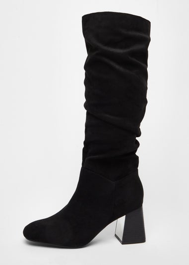 Quiz Black Faux Suede Ruched Heeled Boots