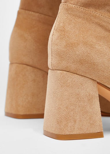 Quiz Taupe Faux Suede Ruched Heeled Boots