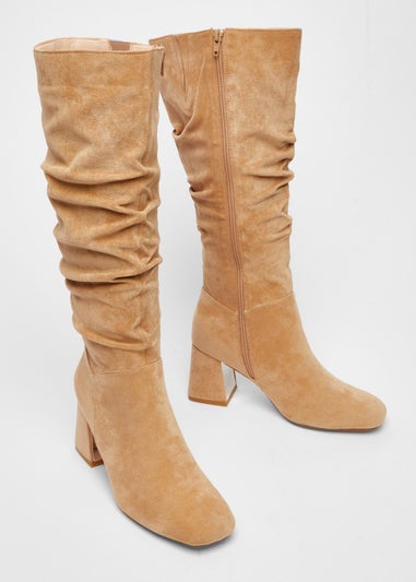 Quiz Taupe Faux Suede Ruched Heeled Boots