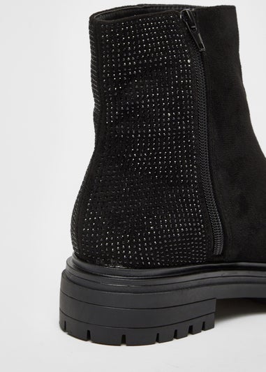 Quiz Black Diamante Faux Suede Ankle Boots