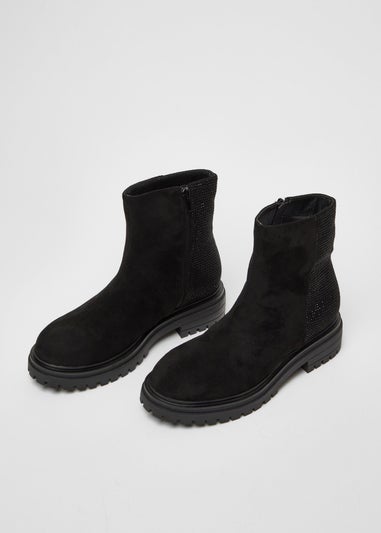 Quiz Black Diamante Faux Suede Ankle Boots