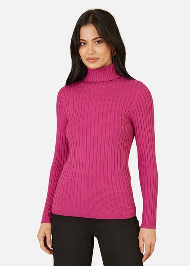 Mela Pink Ribbed Knit Roll Neck Jumper