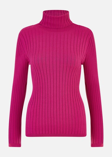 Mela Pink Ribbed Knit Roll Neck Jumper