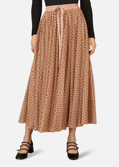 Yumi Brown Mesh Heart Print Tulle Skirt