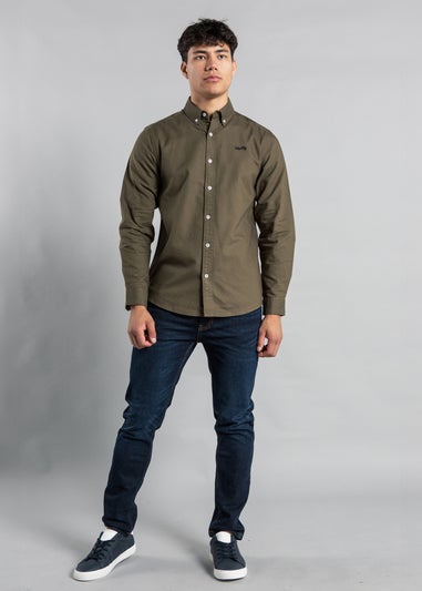 Tokyo Laundry Khaki Cotton Long Sleeve Button-up Oxford Shirt