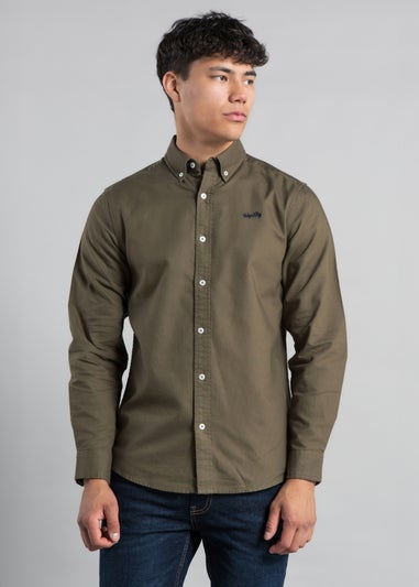 Tokyo Laundry Khaki Cotton Long Sleeve Button-up Oxford Shirt