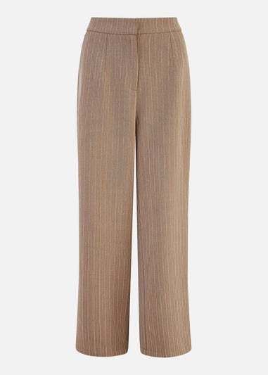 Yumi Brown Pinstripe Wide Leg Trousers