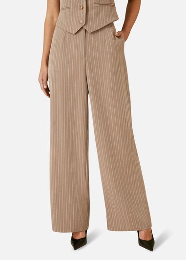 Yumi Brown Pinstripe Wide Leg Trousers