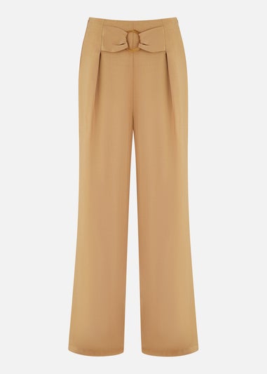 Yumi Brown Wide Leg trousers With Front Buckle Detail