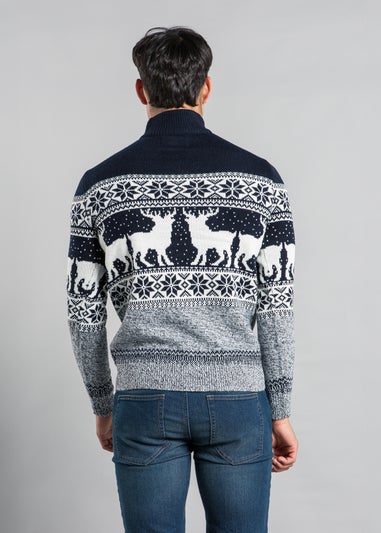 Tokyo Laundry Navy Festive Jacquard Twist Knit 1/4 Zip Jumper