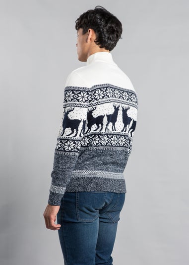 Tokyo Laundry Ecru Festive Jacquard Twist Knit 1/4 Zip Jumper