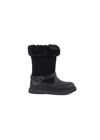 ToeZone Girls Black Lumi Fur Boot (Younger 8 - Younger 13)