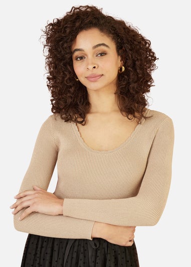 Yumi Gold Metallic Knitted Ribbed Top