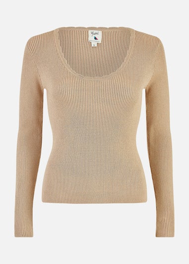 Yumi Gold Metallic Knitted Ribbed Top