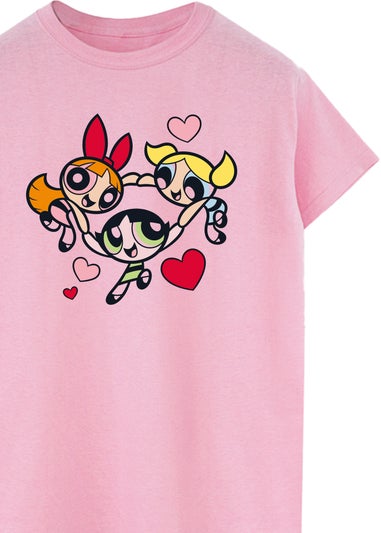 The Powerpuff Girls Pink Hearts Circle Boyfriend Fit T-Shirt