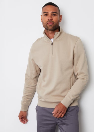 Threadbare Stone 1/4 Zip Neck Sweatshirt