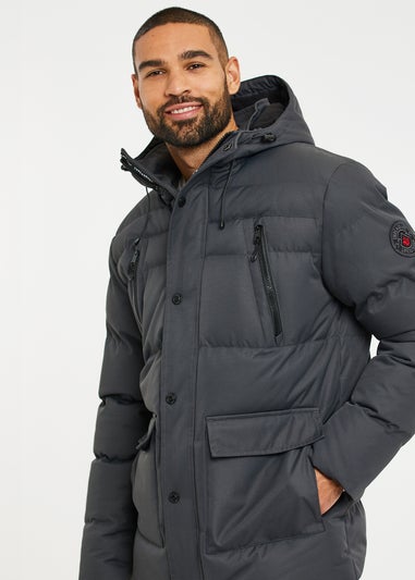 Threadbare Charcoal Showerproof Hooded Padded Jacket