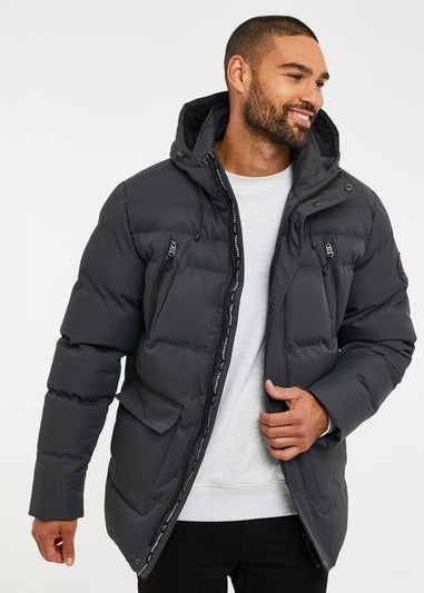 Threadbare Charcoal Showerproof Hooded Padded Jacket