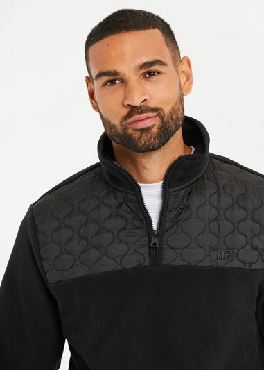 Threadbare Black Quarter Zip Quilted Fleece Jumper