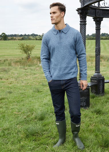 Threadbare Blue Long Sleeve Quarter Zip Polo Jumper