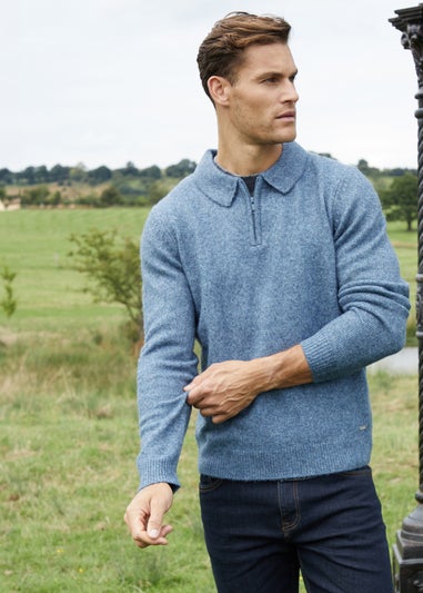 Threadbare Blue Long Sleeve Quarter Zip Polo Jumper