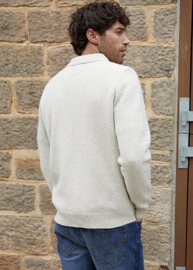 Threadbare Natural Long Sleeve Quarter Zip Polo Jumper