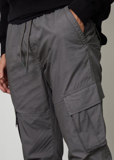 Threadbare Grey Cotton Slim Fit Cuffed Cargo Trousers