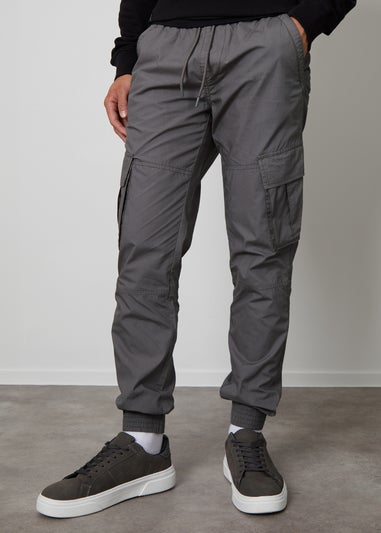 Threadbare Grey Cotton Slim Fit Cuffed Cargo Trousers