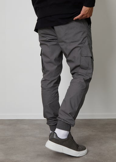 Threadbare Grey Cotton Slim Fit Cuffed Cargo Trousers