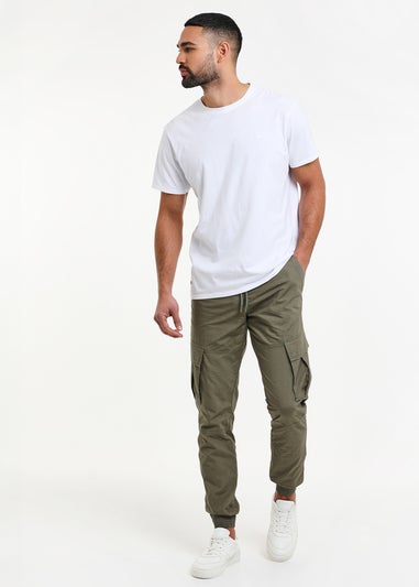 Threadbare Khaki Cotton Slim Fit Cuffed Cargo Trousers