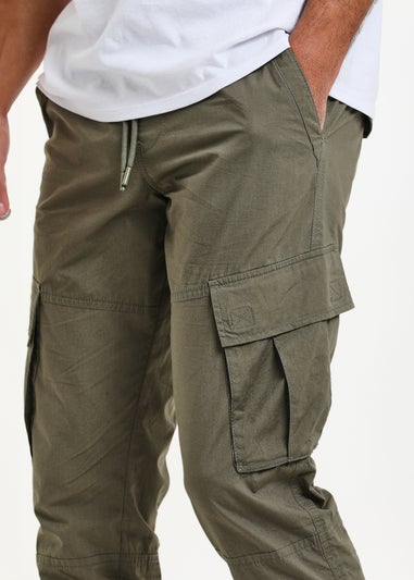 Threadbare Khaki Cotton Slim Fit Cuffed Cargo Trousers