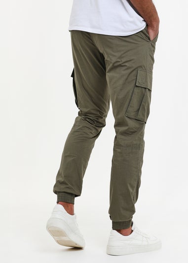 Threadbare Khaki Cotton Slim Fit Cuffed Cargo Trousers