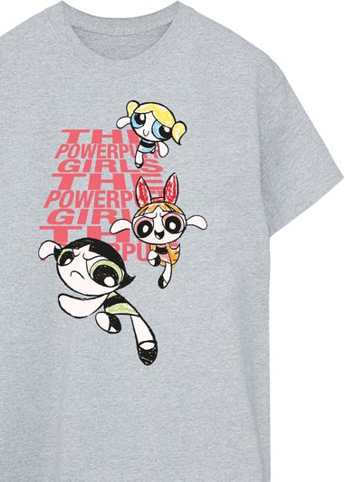 The Powerpuff Girls Grey Angled Repeat Logo Boyfriend Fit T-Shirt