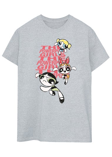 The Powerpuff Girls Grey Angled Repeat Logo Boyfriend Fit T-Shirt