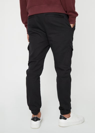 Threadbare Black Cotton Blend Cuffed Cargo Pocket Trousers