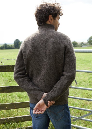 Threadbare Brown Quarter Zip Knitted Jumper