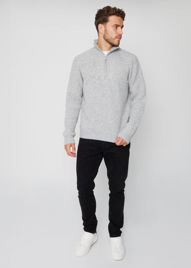 Threadbare Grey Quarter Zip Knitted Jumper