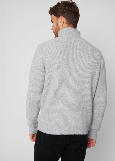 Threadbare Grey Quarter Zip Knitted Jumper