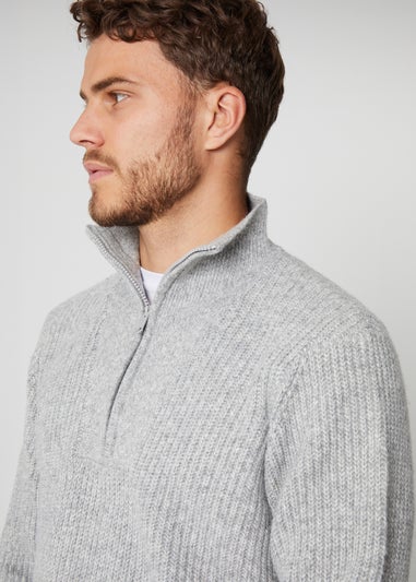 Threadbare Grey Quarter Zip Knitted Jumper