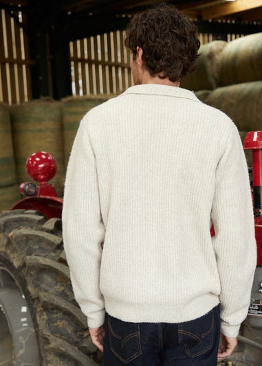 Threadbare Natural Quarter Zip Knitted Jumper