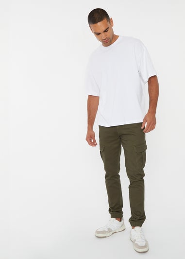 Threadbare Khaki Cotton Blend Cuffed Cargo Pocket Trousers