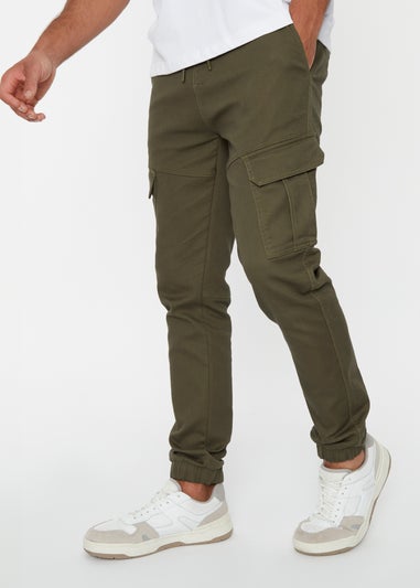 Threadbare Khaki Cotton Blend Cuffed Cargo Pocket Trousers