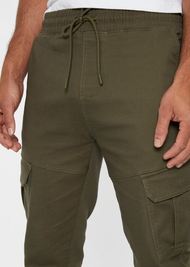 Threadbare Khaki Cotton Blend Cuffed Cargo Pocket Trousers